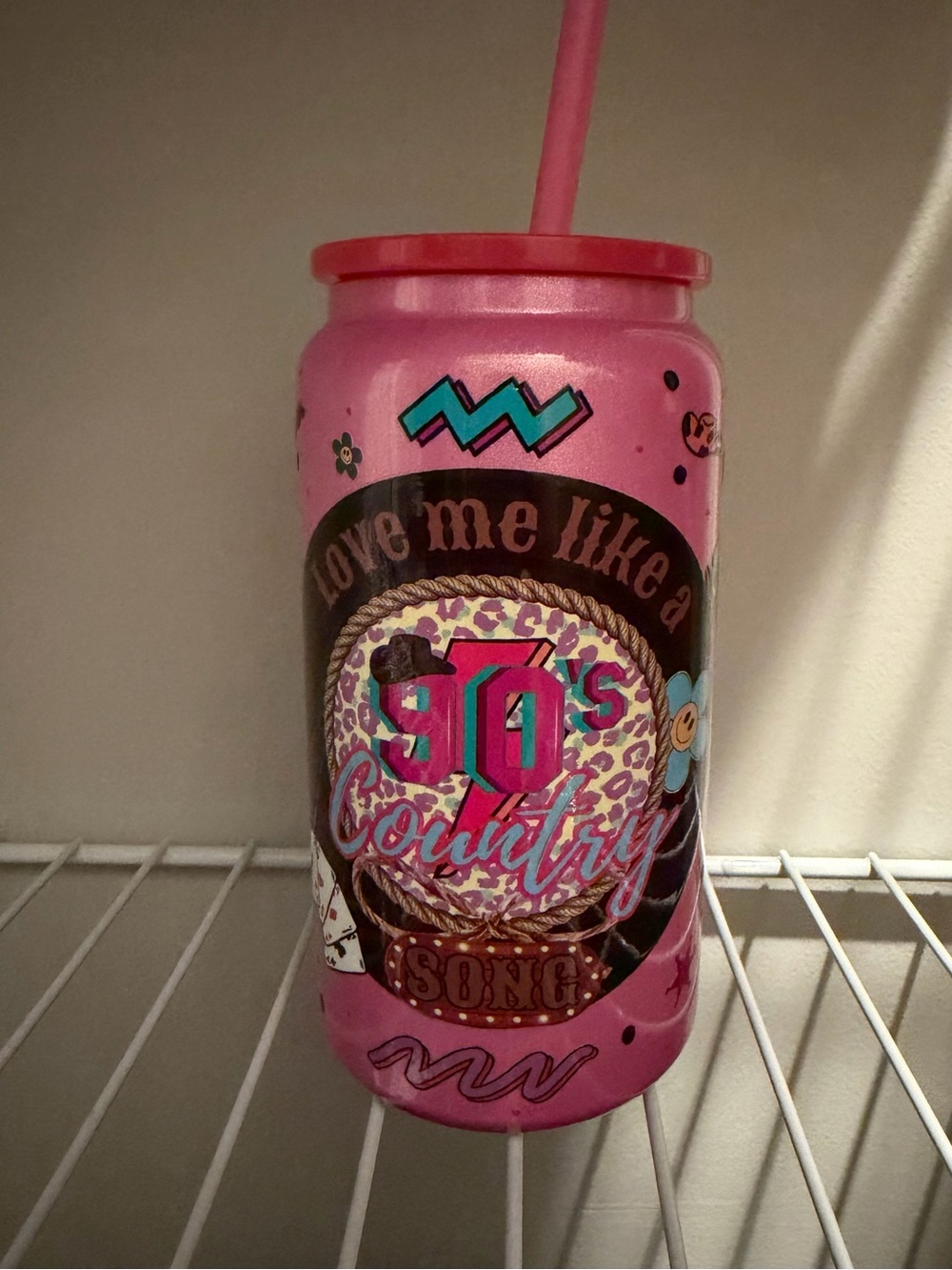 Pink '90s Country Song Can Tumbler with Straw